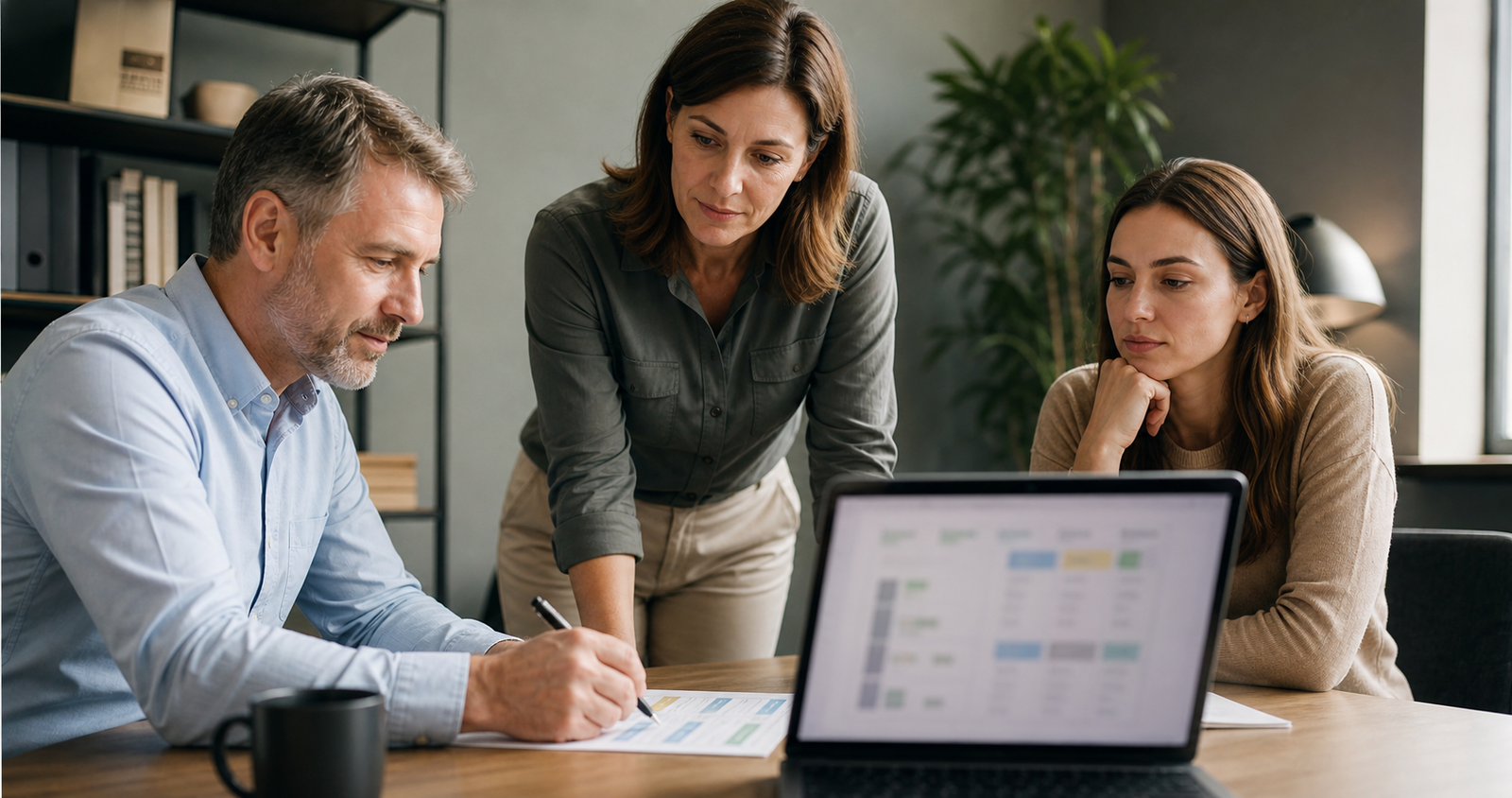 Small business team running a narrow AI workflow pilot with a human review checkpoint