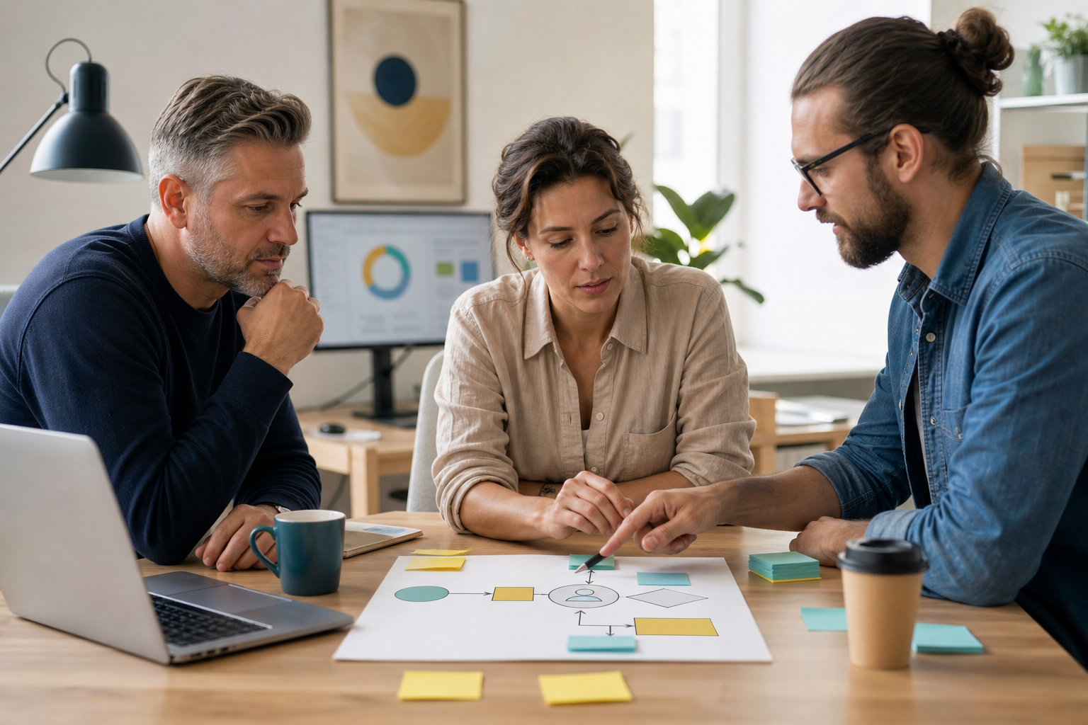 Small business team testing an AI automation workflow with a human review point before using real customer data