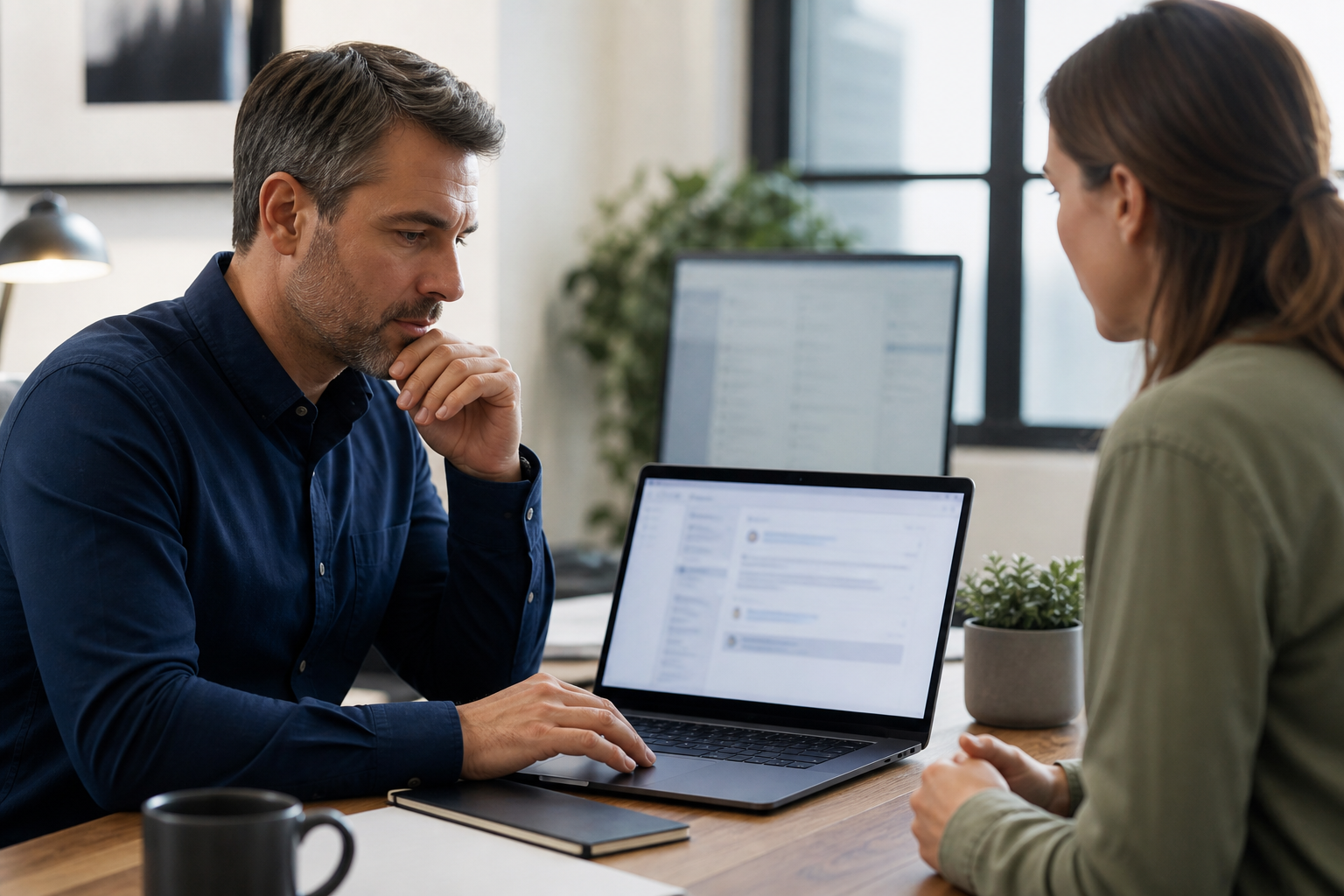 Operations manager reviewing an AI assisted workflow output before it reaches a customer