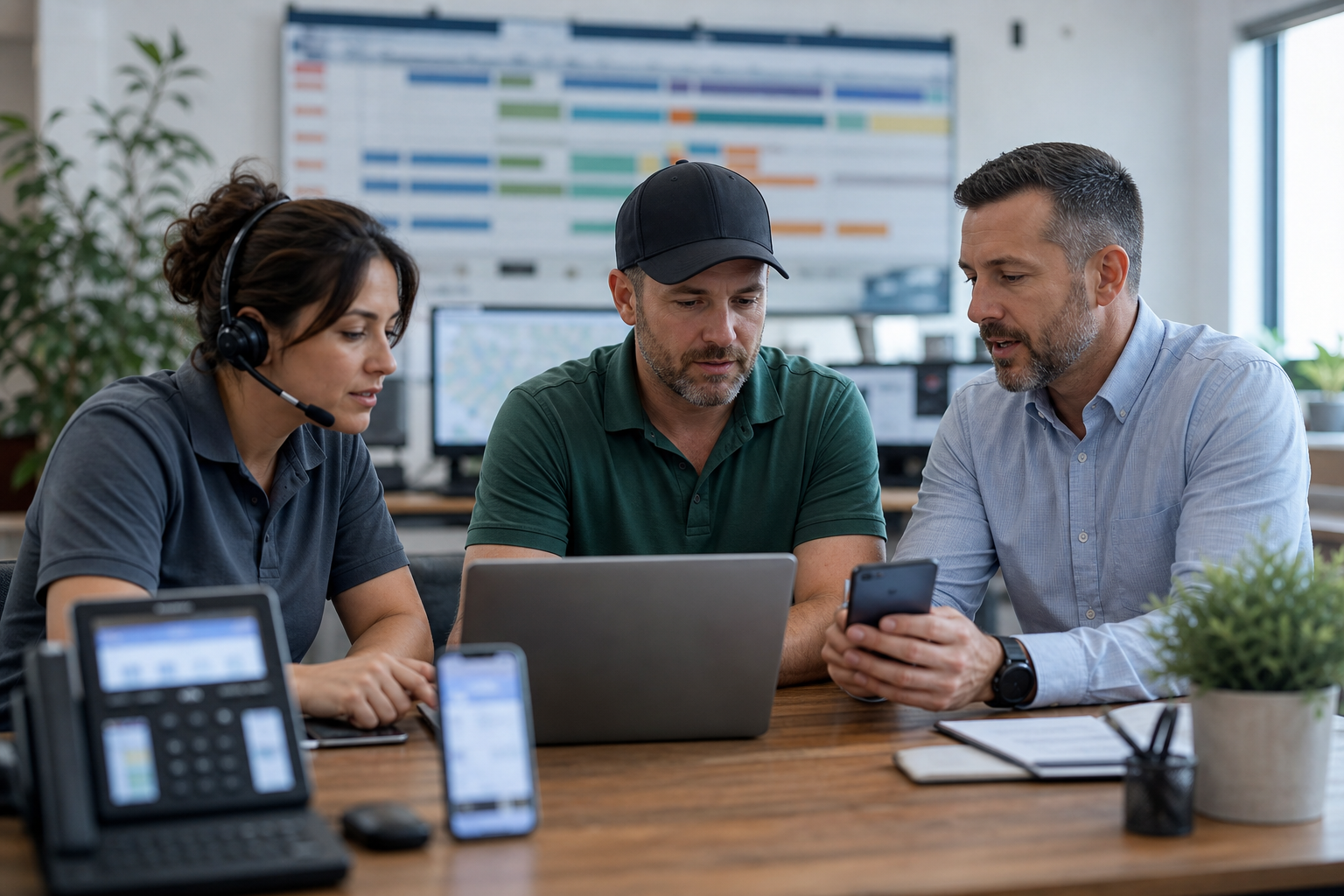 Home services owner and dispatcher reviewing public business profile consistency