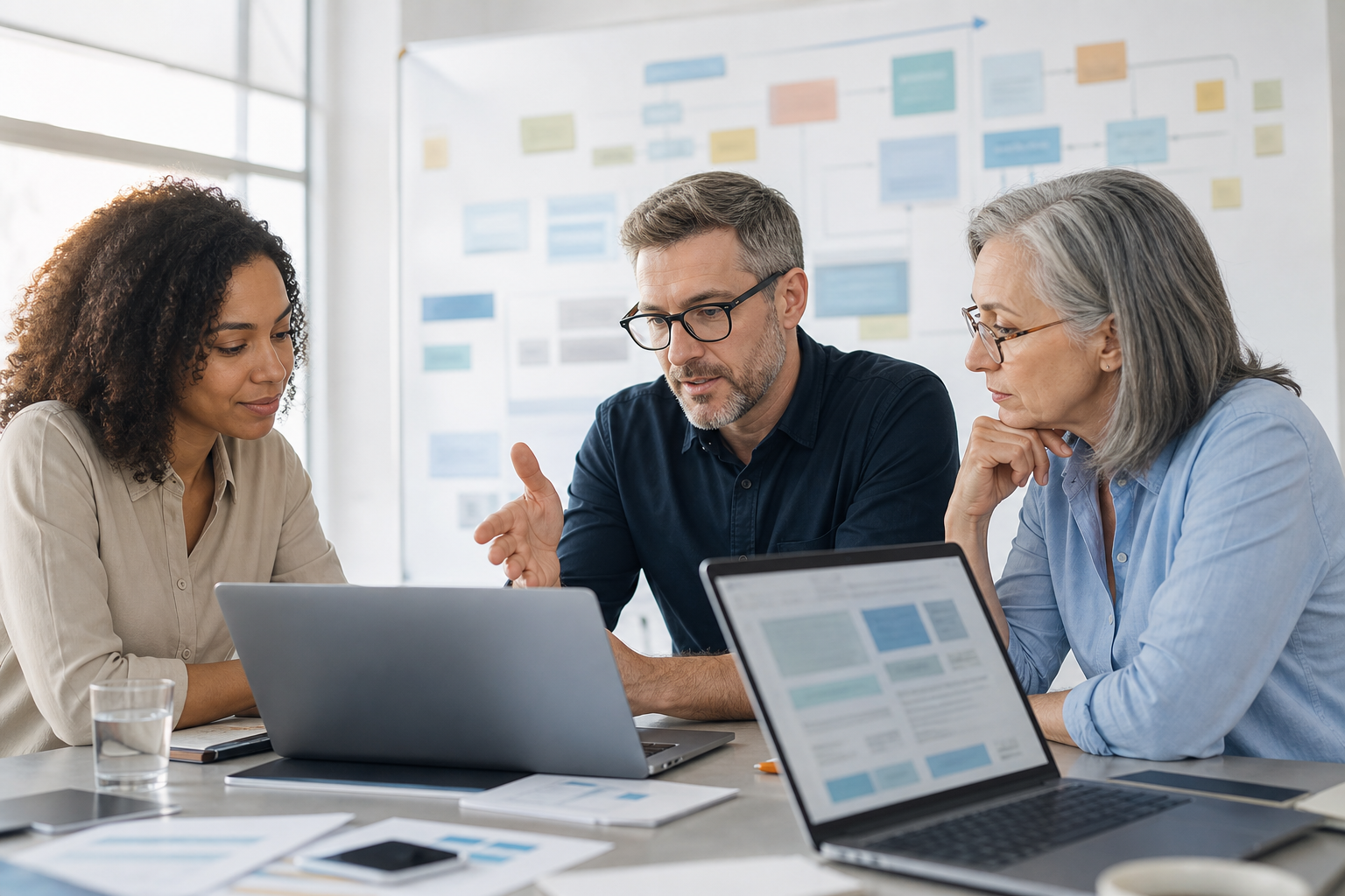 Small business team improving page structure for AI search citeability