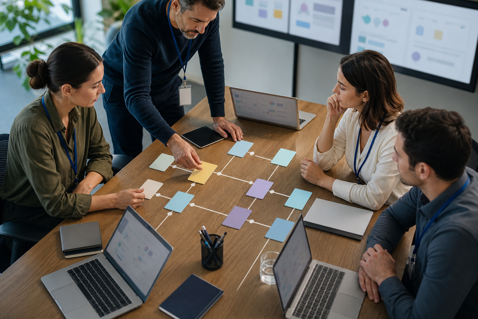 Small business team auditing AI workflow permissions before connecting company systems