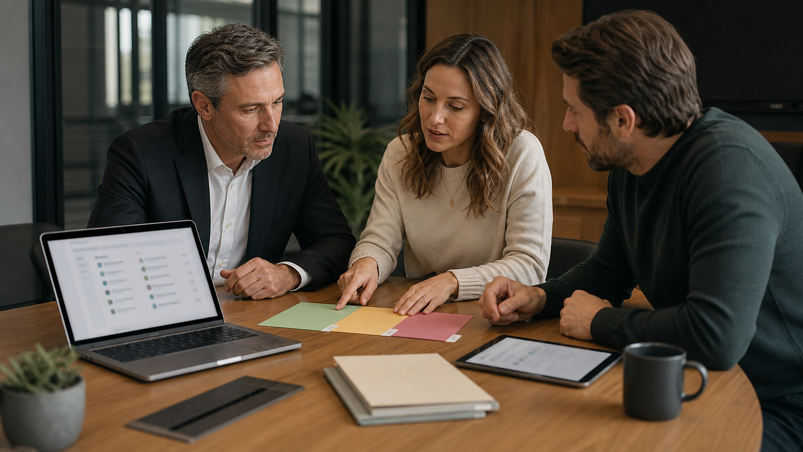 Small business team reviewing permission and privacy boundaries before connecting AI to company data