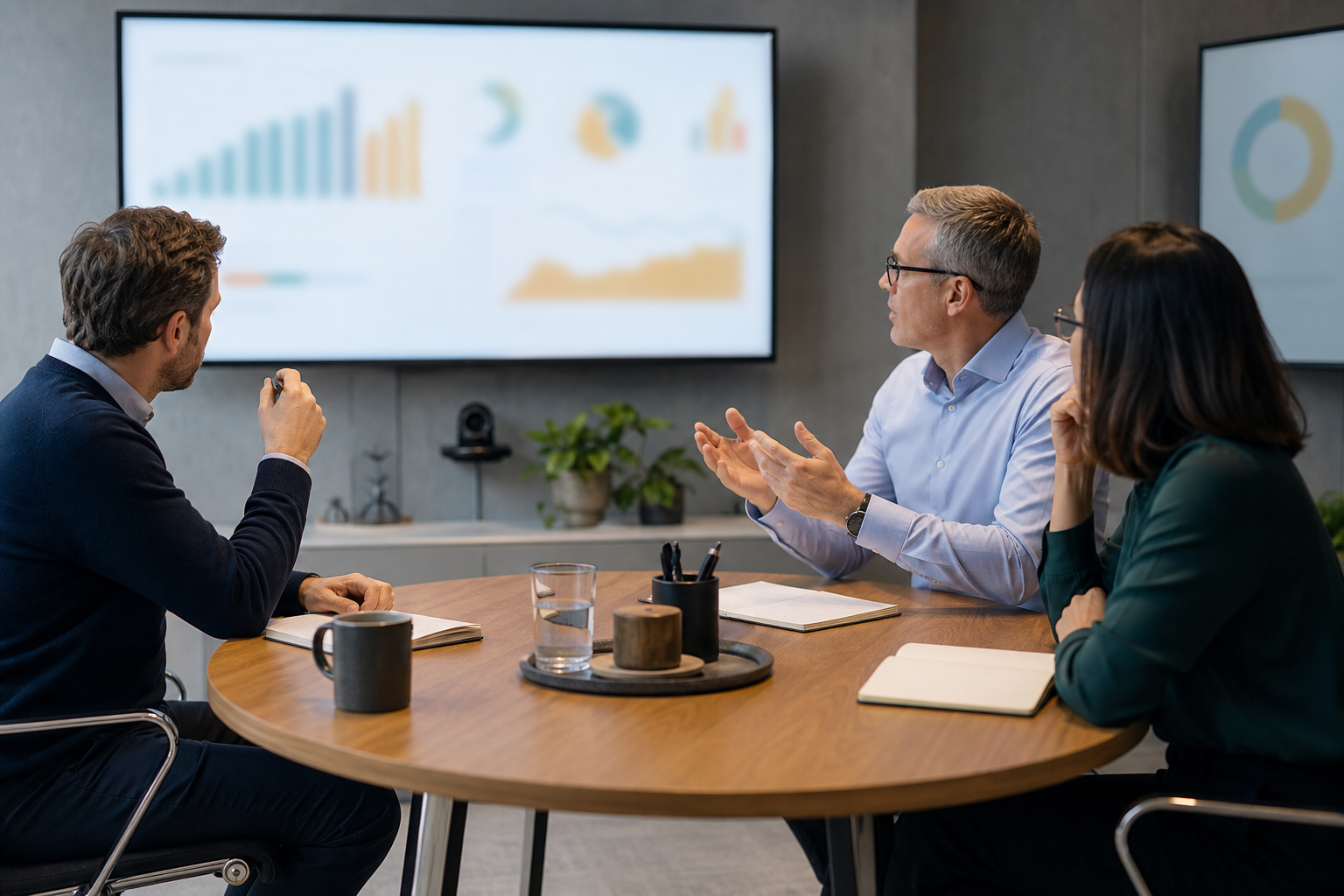 Small business leadership team reviewing abstract pilot results before expanding an automation workflow