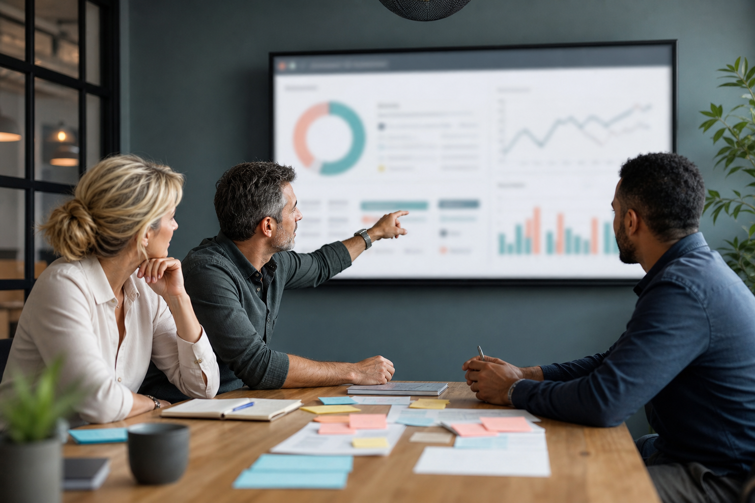 Small business team reviewing abstract pilot results before deciding whether to expand an AI automation workflow