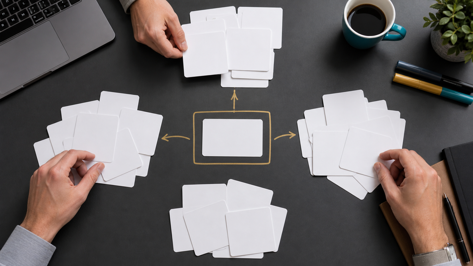 Blank workflow cards being sorted so one AI pilot can be selected from assessment findings