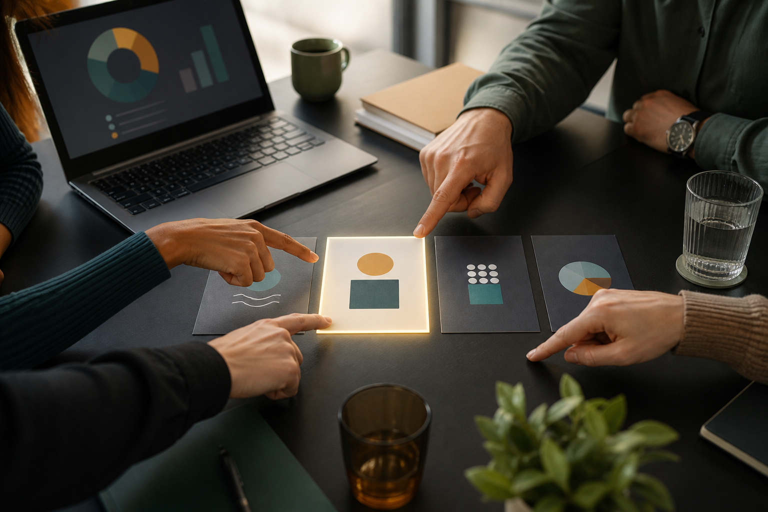Team selecting one blank workflow card as the first AI pilot after scoring options