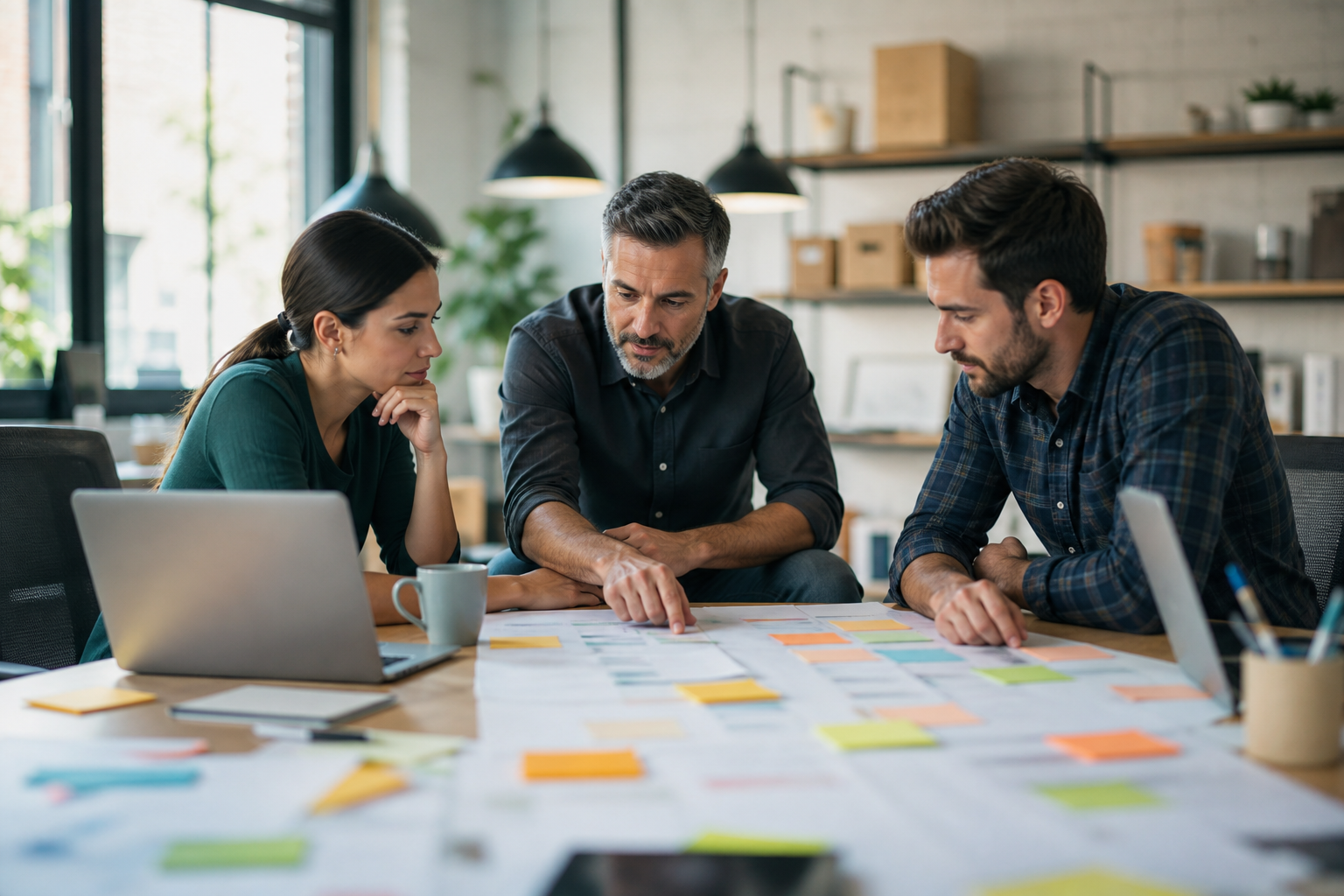 Small business team prioritizing AI automation projects around a practical workflow planning table