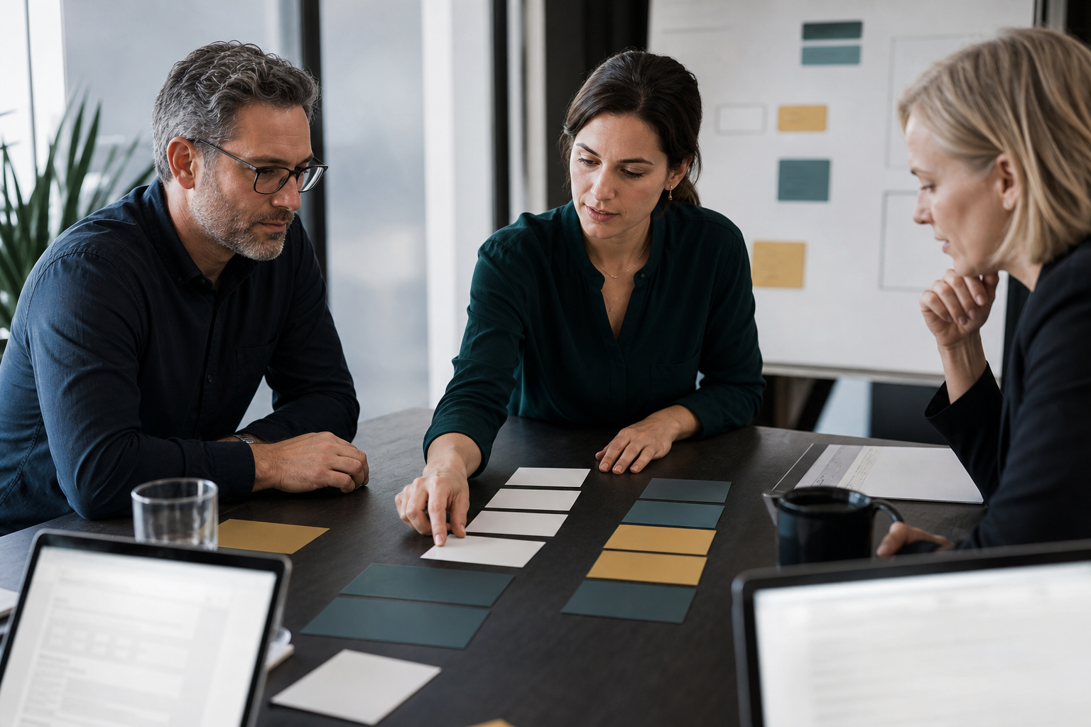 Small business team planning human review rules for an AI workflow