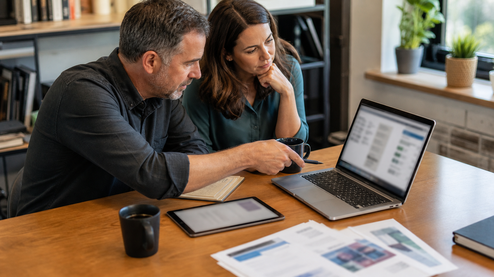 SMB owner and consultant reviewing local service page clarity on a laptop