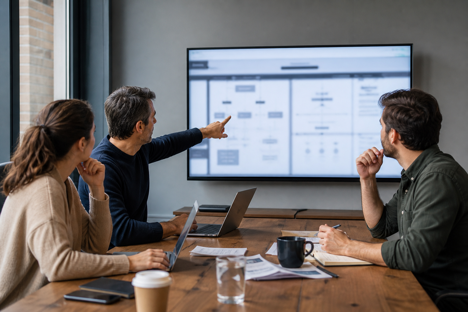 Small business team reviewing service-page readiness for GEO and AI search
