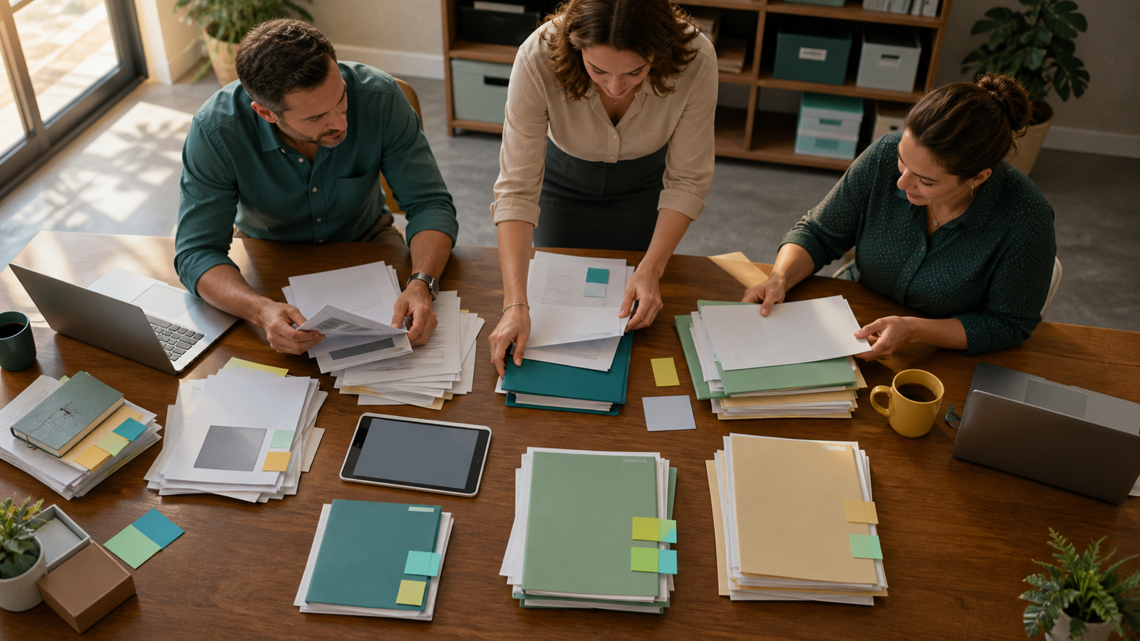 Small business team auditing shared drive files before choosing a knowledge system