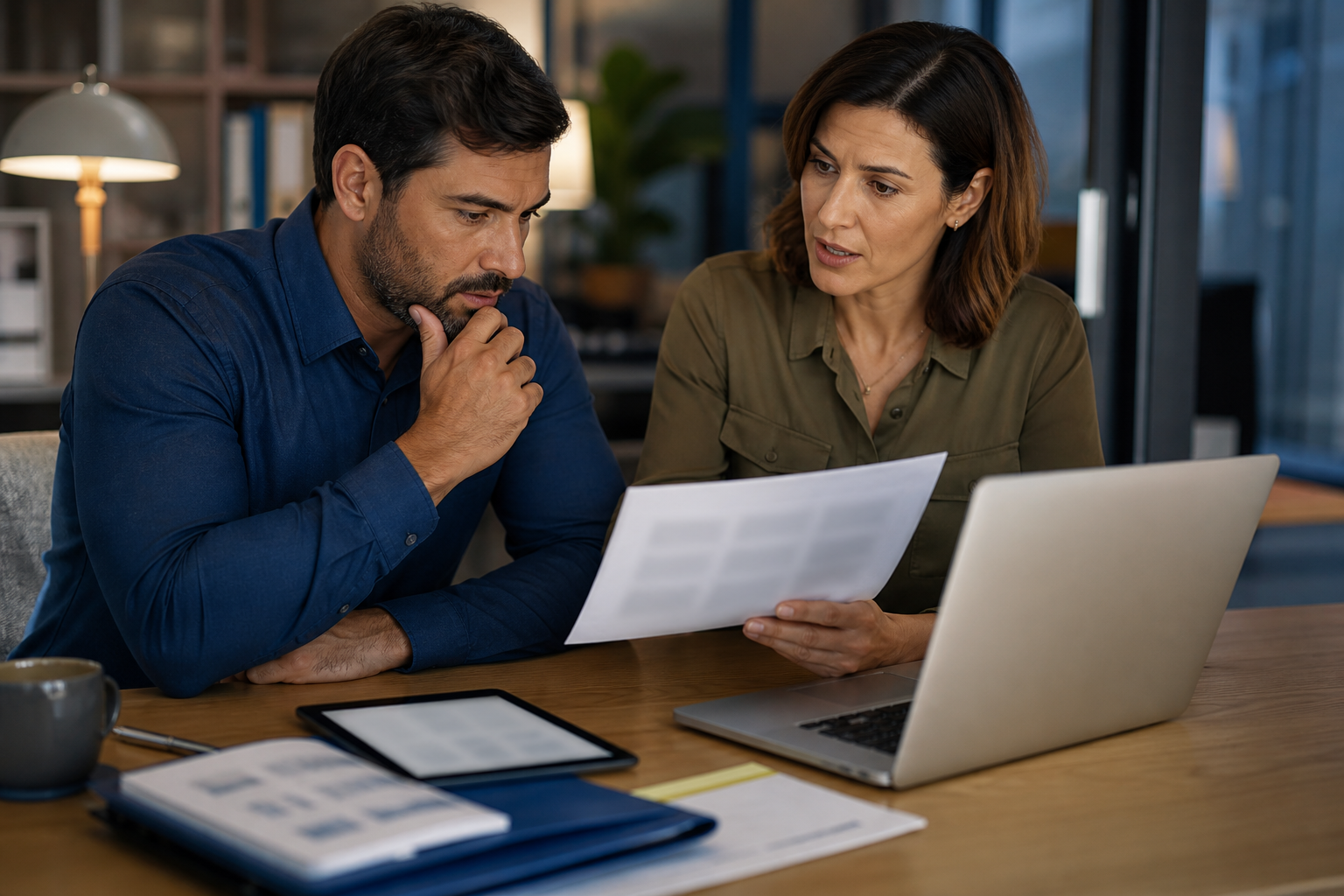 Small business owner reviewing AI vendor security terms before using sensitive company data
