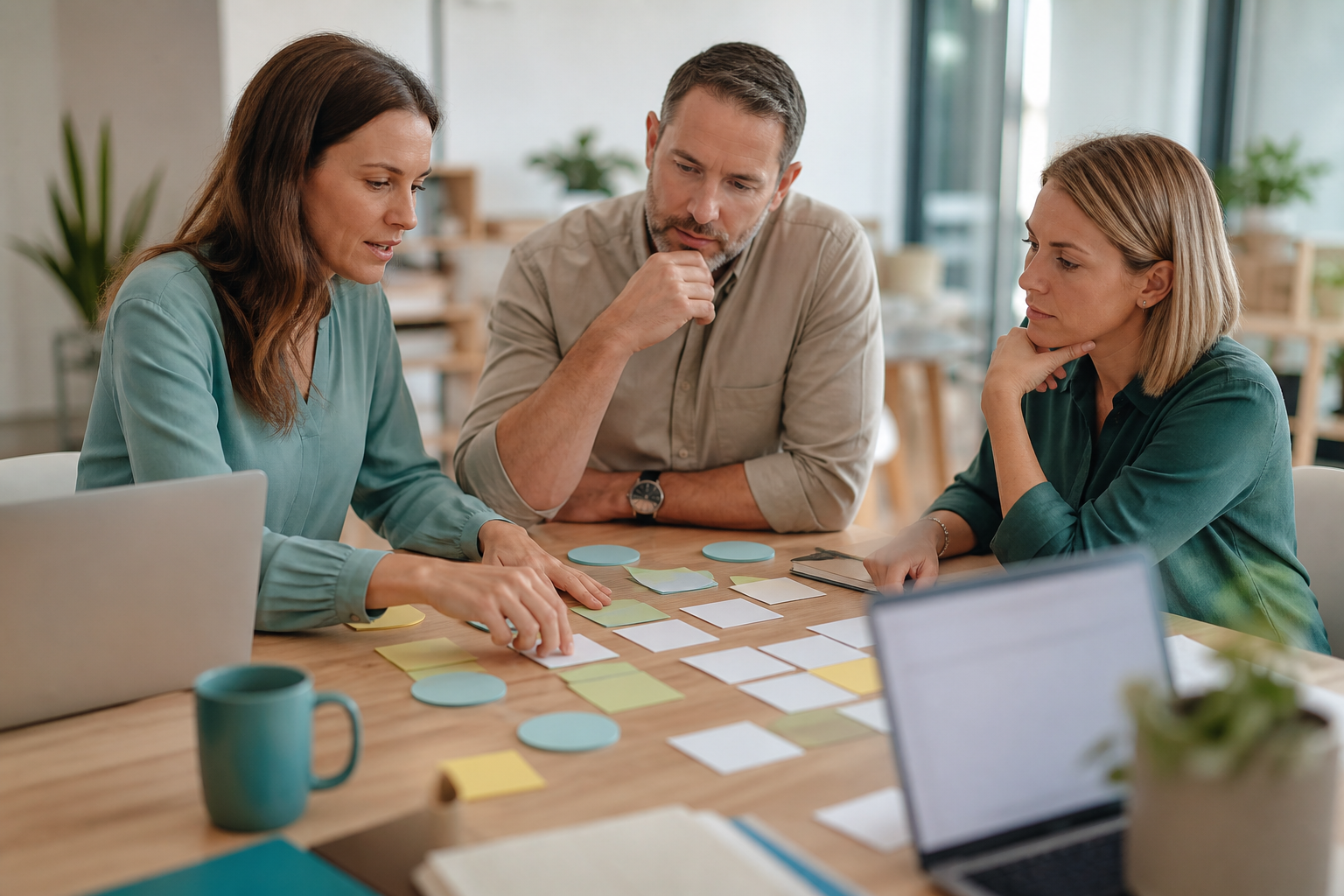 Small business operations team mapping a customer follow-up workflow before choosing an AI assistant