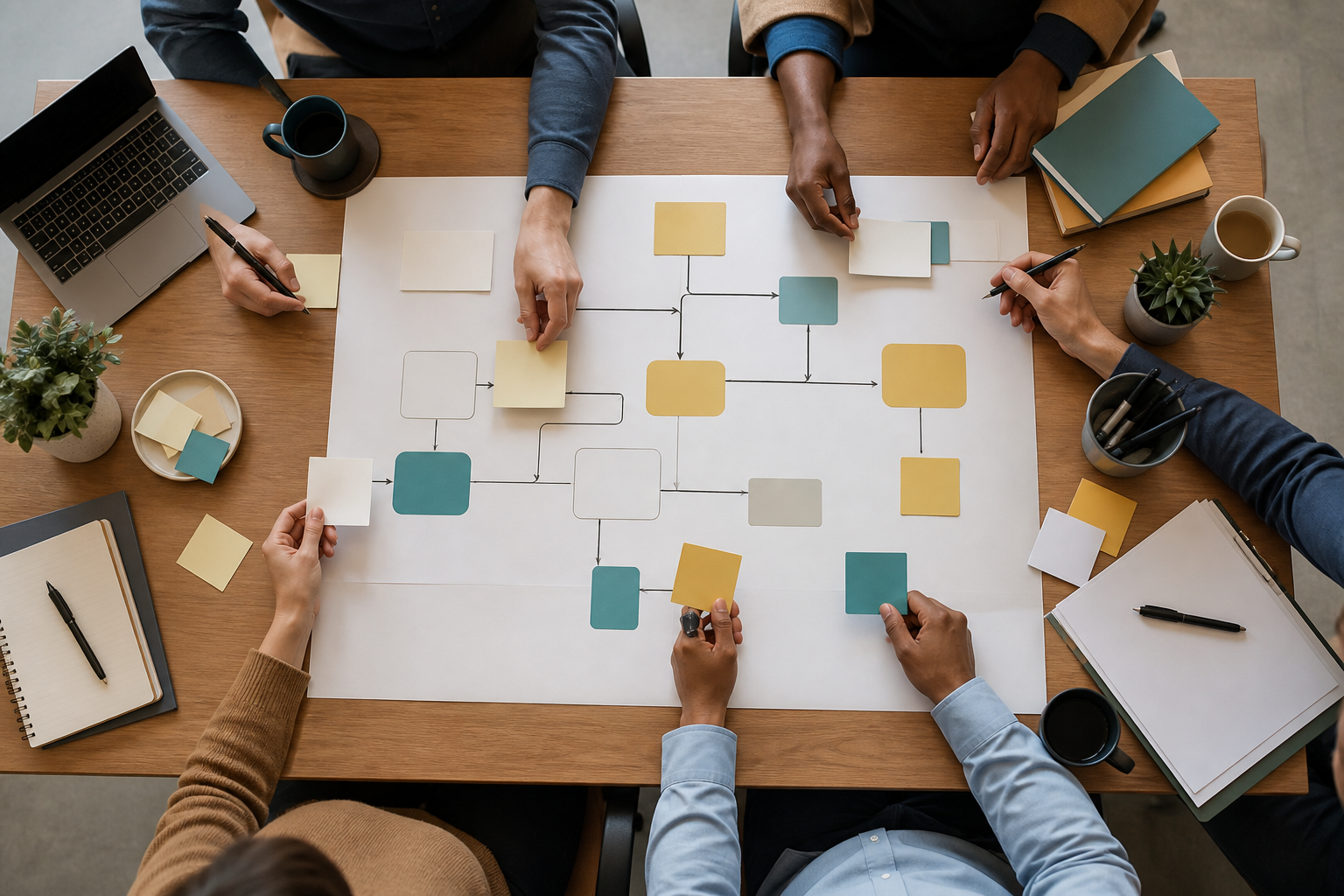 Small business team mapping repeated workflows before choosing an AI automation pilot
