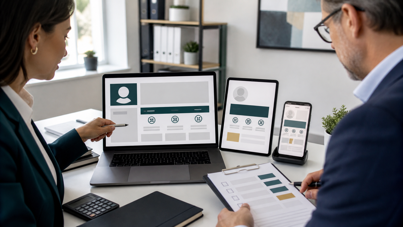 Accounting firm comparing blank public profile layouts across devices