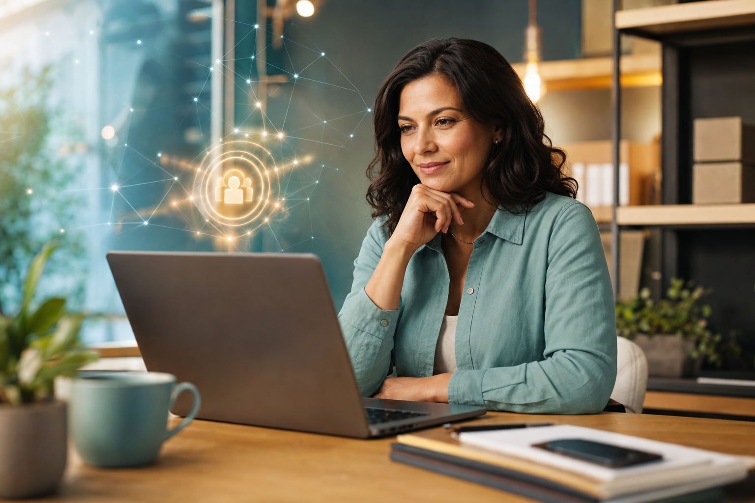 AI agent automating small business tasks in a modern office setting