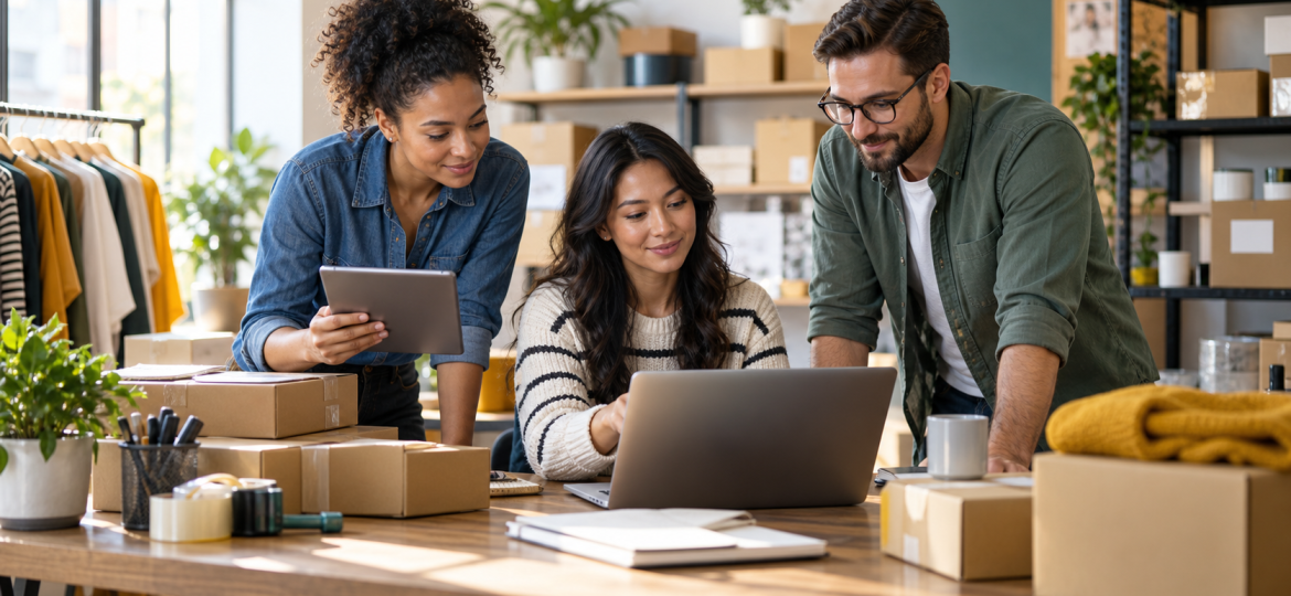 Small ecommerce team reviewing orders, support, inventory, and follow-up work before choosing an AI automation workflow