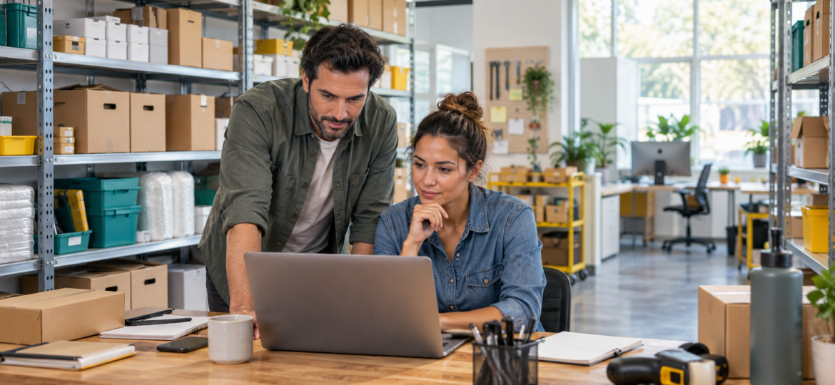 Small business team reviewing inventory and stock reordering before choosing an AI inventory automation workflow
