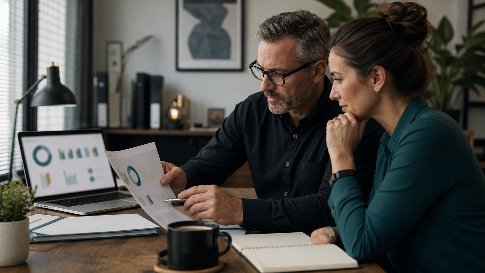 Service business owner reviewing AI automation metrics and client workflow outcomes