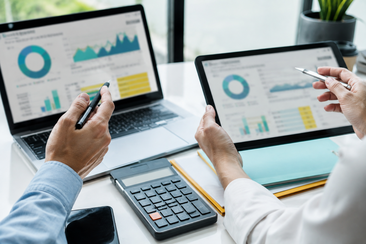 Small business owner reviewing AI automation metrics and business outcomes