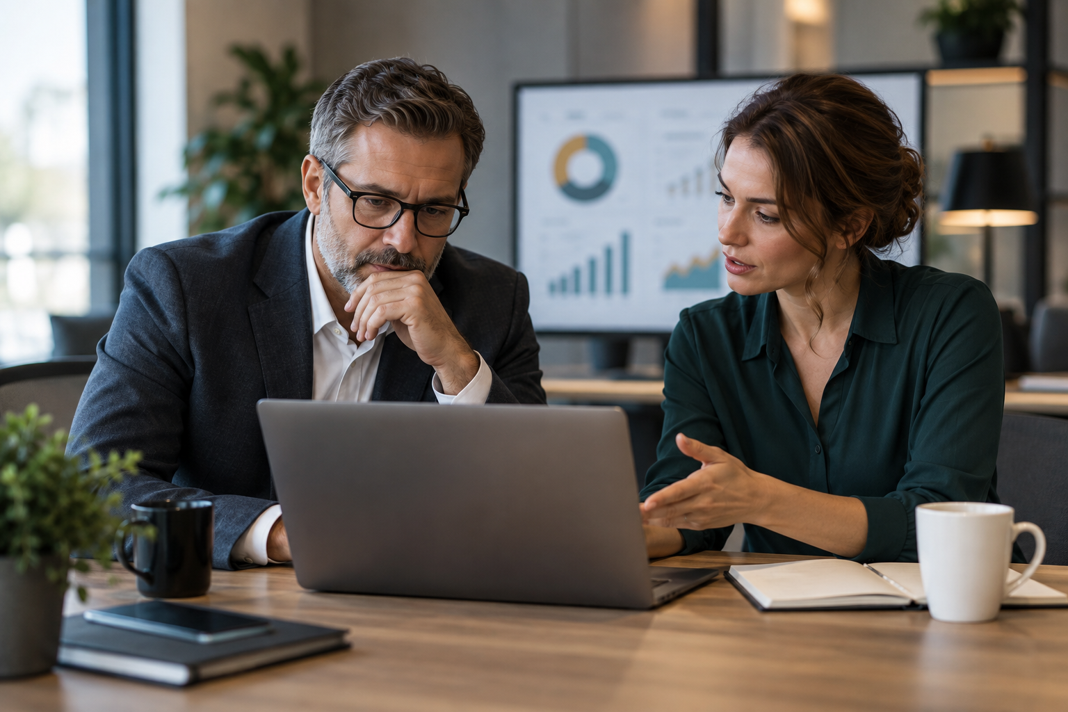 Professional services owner reviewing AI automation workflow evidence with an operations lead