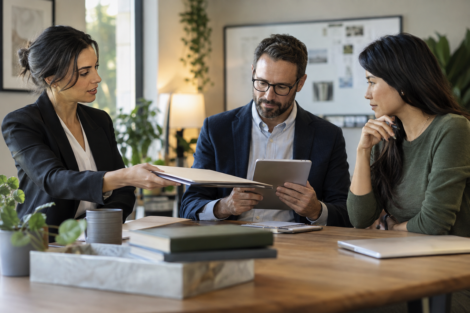 Professional services team preparing a client handoff summary before expert review