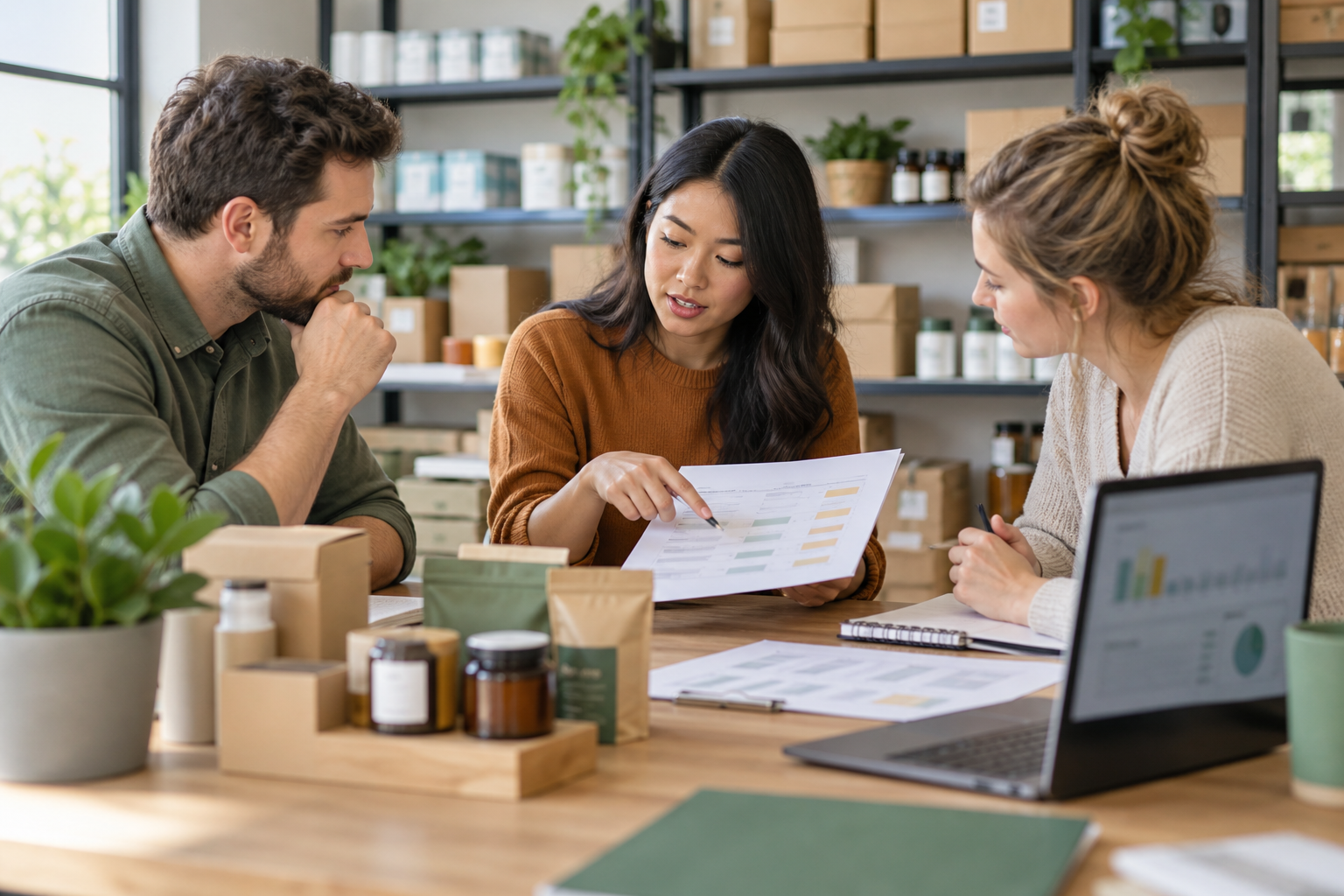 Small business team reviewing inventory forecasting exceptions and reorder timing