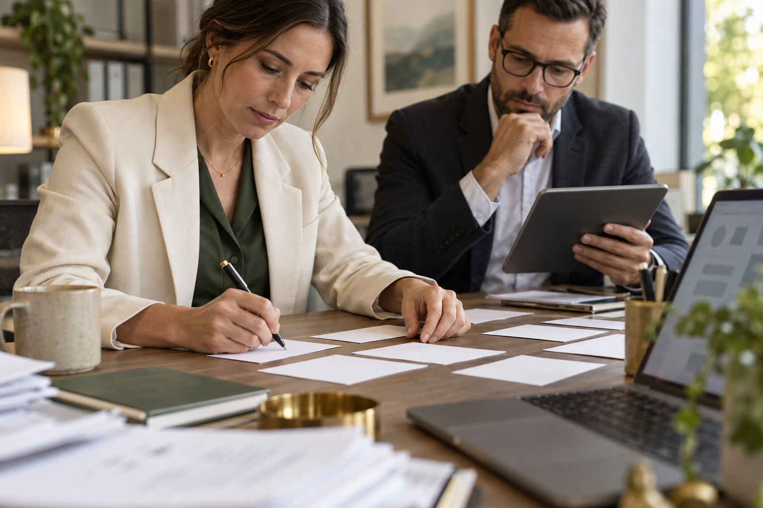 Professional services operations manager sorting repeated client admin work before an AI pilot