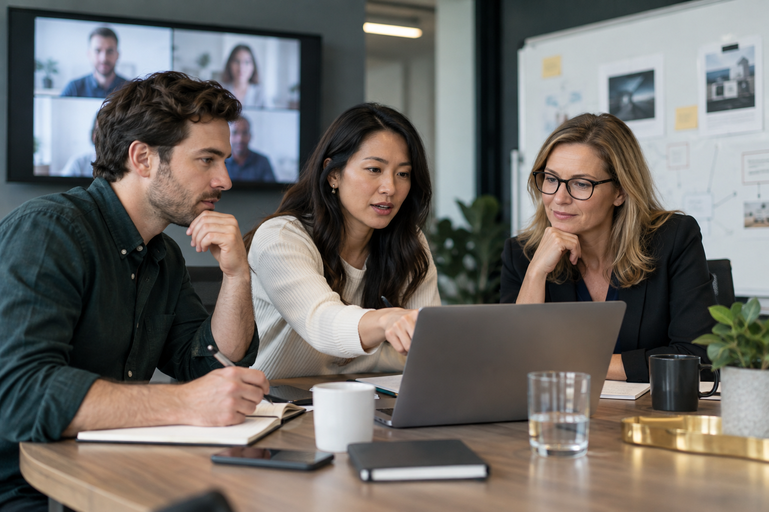Small professional services team preparing sales handoff after aligning website and LinkedIn entity facts