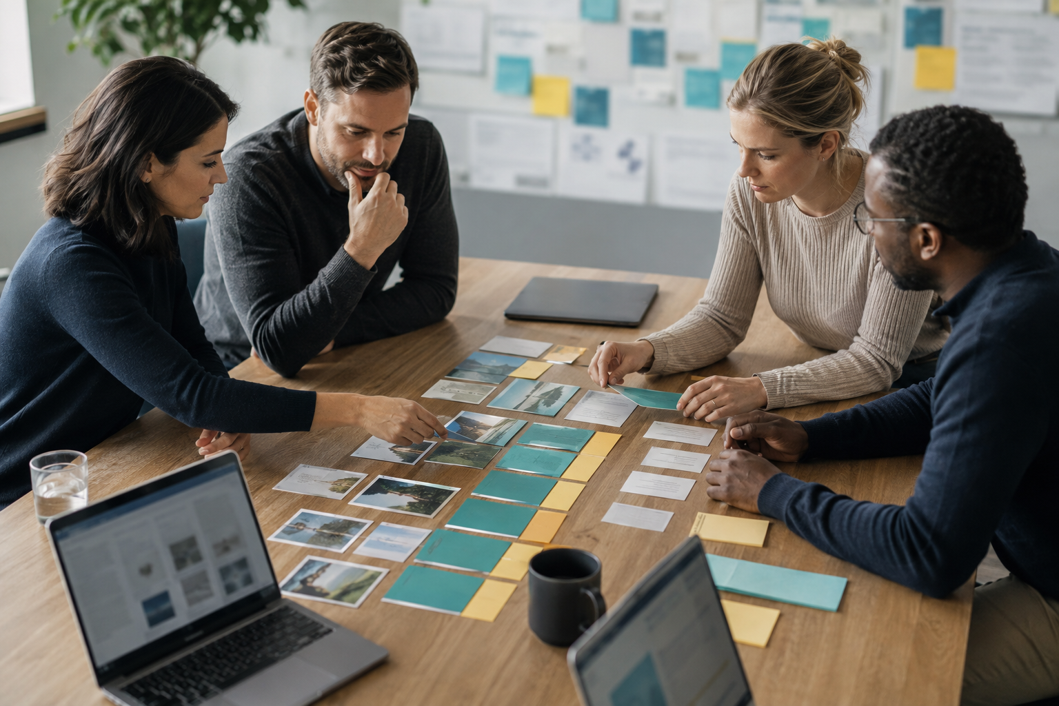 Small B2B team mapping website proof, expert signals, and third-party mentions for AI search visibility