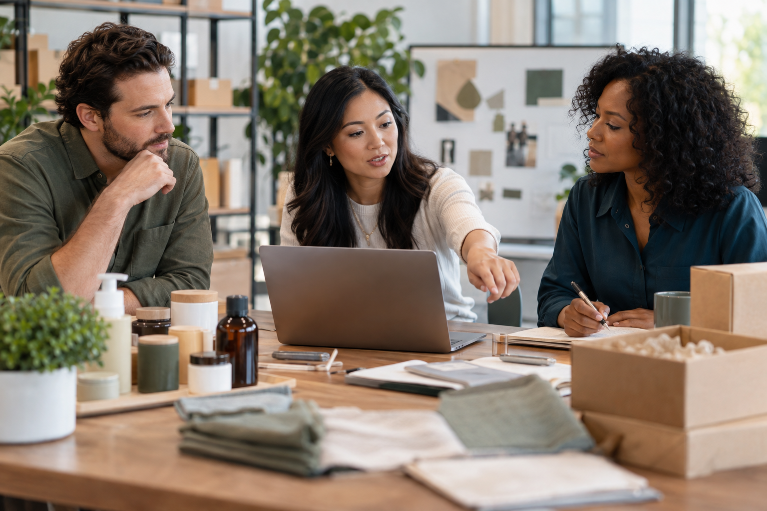 Small business team reviewing weekly procurement follow-ups, supplier issues, and reorder decisions